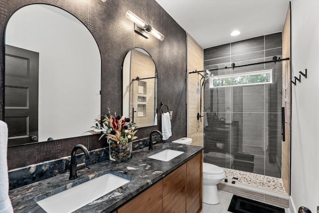 1008 Folly Run Dr, Lincolnton, GA 30817 - full bathroom with a stall shower, double vanity, and tile patterned flooring