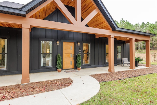 1008 Folly Run Dr, Lincolnton, GA 30817 - entrance to property with board and batten siding and covered porch
