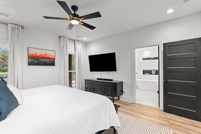 1008 Folly Run Dr, Lincolnton, GA 30817 - bedroom featuring light wood finished floors, ensuite bath, recessed lighting, and ceiling fan