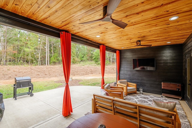 1008 Folly Run Dr, Lincolnton, GA 30817 - view of patio with outdoor lounge area, a ceiling fan, and grilling area