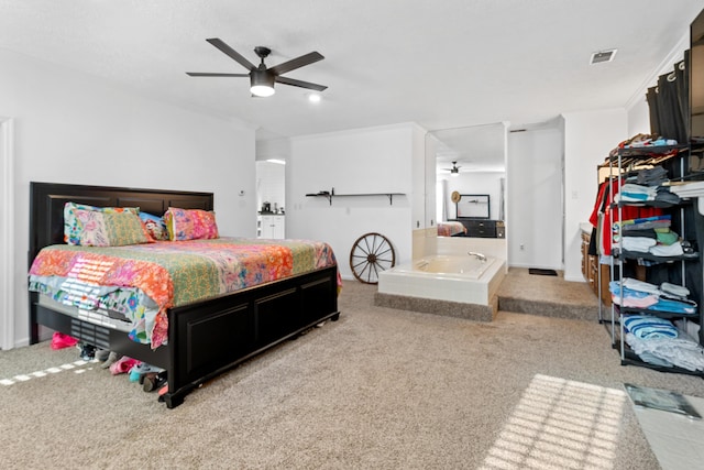 4065 S Goshen Lake Dr, Augusta, GA 30906 - bedroom with carpet flooring, visible vents, ornamental molding, and ceiling fan