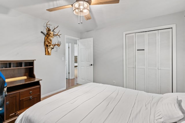 4065 S Goshen Lake Dr, Augusta, GA 30906 - bedroom with baseboards, a closet, and a ceiling fan