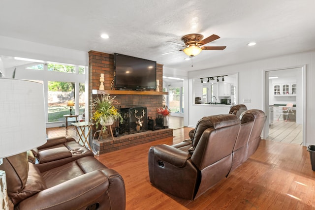 4065 S Goshen Lake Dr, Augusta, GA 30906 - living area featuring ceiling fan, plenty of natural light, wood finished floors, and a fireplace
