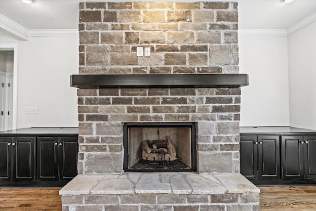 304 Ash Ct, Evans, GA 30809 - details featuring ornamental molding, wood finished floors, and a fireplace