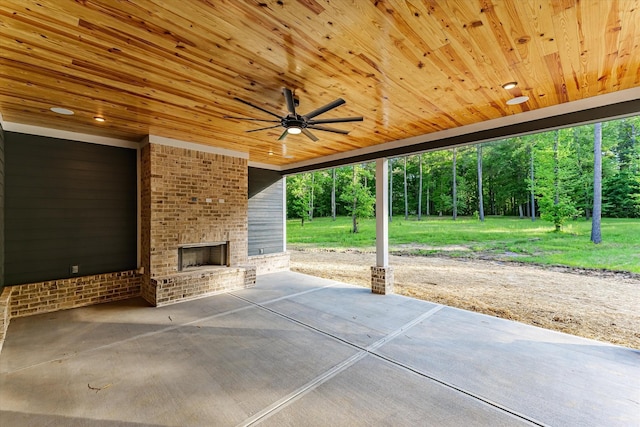 2120 Shell Point Ct, Harlem, GA 30814 - view of patio featuring an outdoor brick fireplace and a ceiling fan