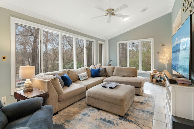 sunroom / solarium featuring vaulted ceiling and ceiling fan