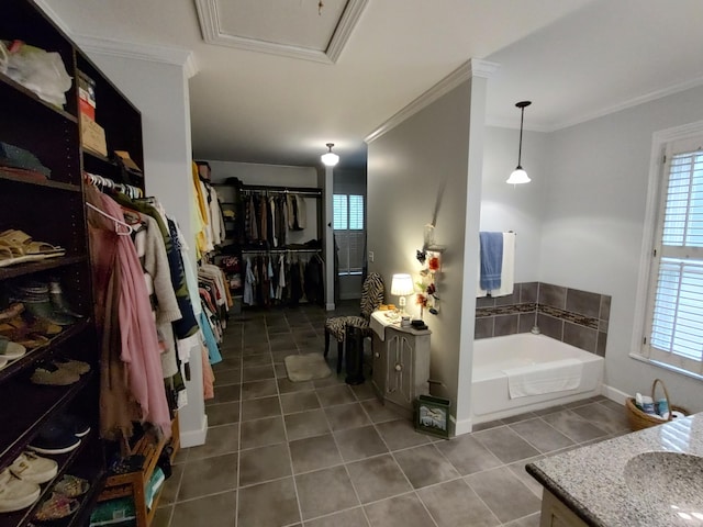 206 S Alexander Ave, Washington, GA 30673 - bathroom with ornamental molding, tile patterned flooring, and vanity