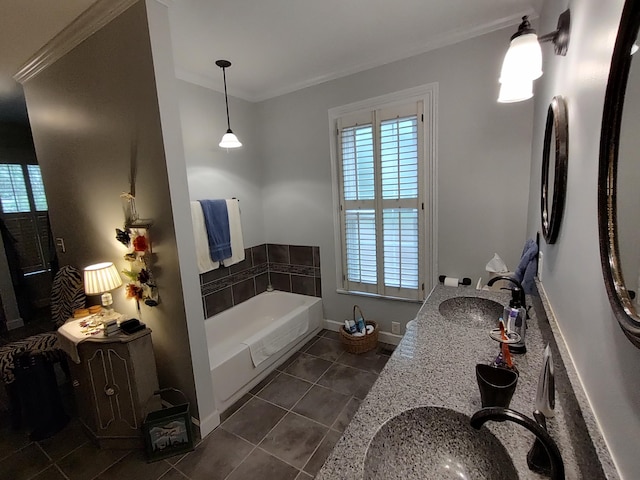 206 S Alexander Ave, Washington, GA 30673 - bathroom featuring a sink, baseboards, a bath, ornamental molding, and tile patterned floors