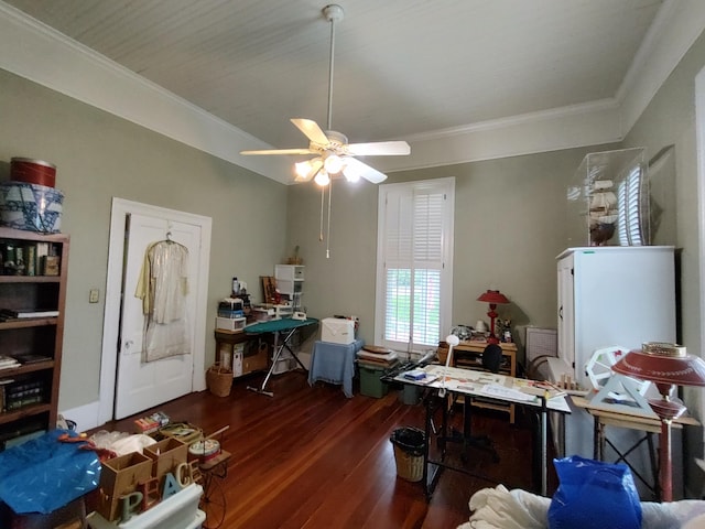 206 S Alexander Ave, Washington, GA 30673 - office with wood finished floors, crown molding, and a ceiling fan