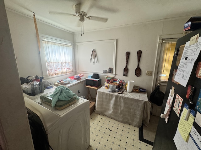 2916 Whistler Ln, Augusta, GA 30906 - laundry room featuring light flooring, crown molding, and ceiling fan