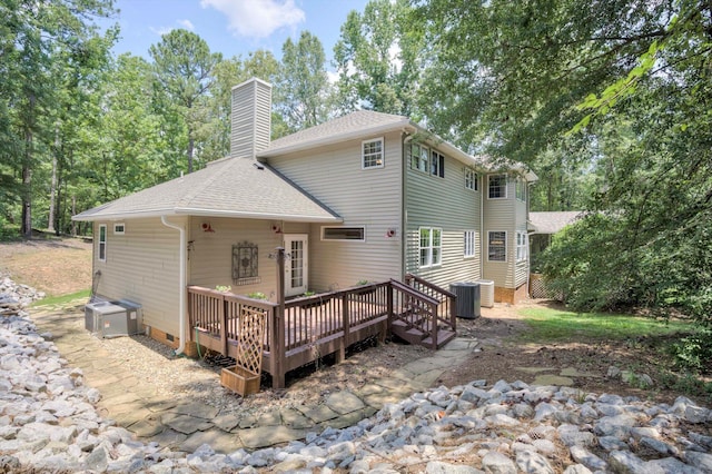 4142 Rivermont Dr, Evans, GA 30809 - rear view of property with roof with shingles, a chimney, a deck, and crawl space