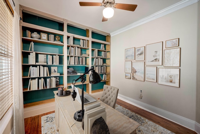 4142 Rivermont Dr, Evans, GA 30809 - office area with crown molding, ceiling fan, and wood finished floors