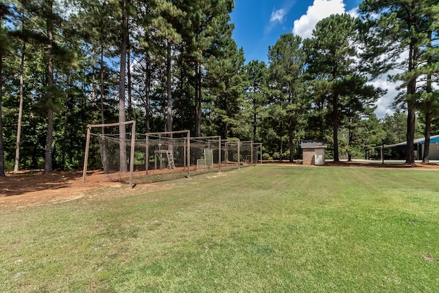 view of yard with a storage unit