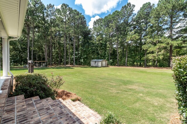 view of yard with a storage shed