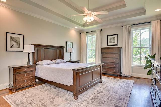 4315 Pierwood Way, Evans, GA 30809 - bedroom featuring a raised ceiling, wood finished floors, crown molding, a ceiling fan, and recessed lighting