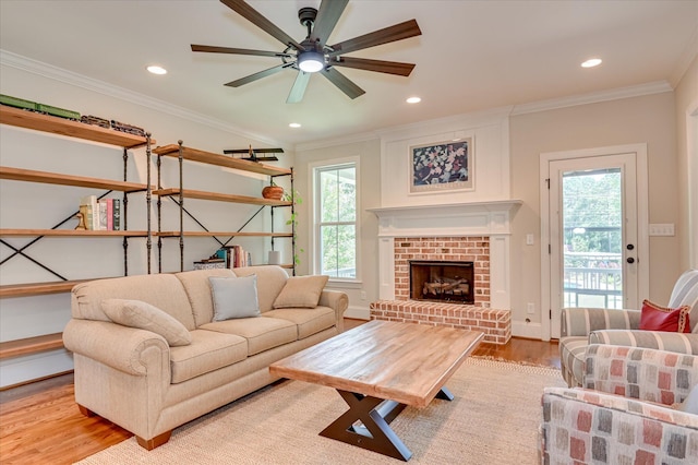 4315 Pierwood Way, Evans, GA 30809 - living room with plenty of natural light, wood finished floors, ceiling fan, recessed lighting, and ornamental molding