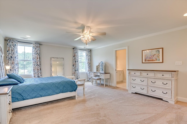 4315 Pierwood Way, Evans, GA 30809 - bedroom with ornamental molding, multiple windows, light colored carpet, a ceiling fan, and ensuite bathroom