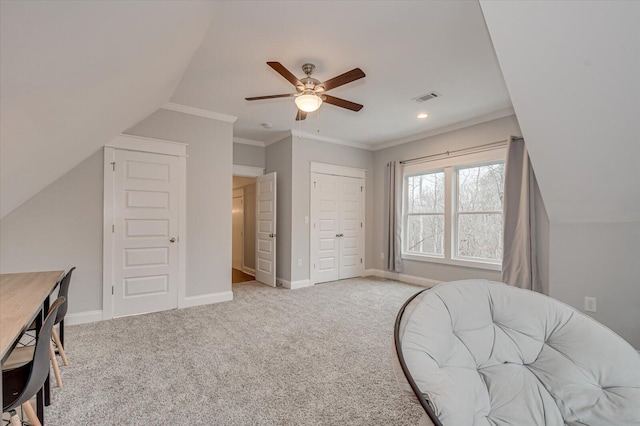 649 Bent Creek Dr, Evans, GA 30809 - sitting room featuring visible vents, light carpet, baseboards, and ornamental molding