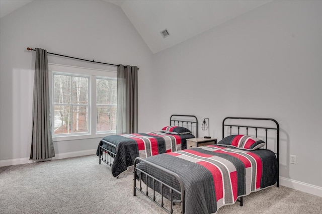 649 Bent Creek Dr, Evans, GA 30809 - carpeted bedroom with baseboards, visible vents, and high vaulted ceiling