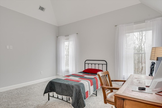 649 Bent Creek Dr, Evans, GA 30809 - carpeted bedroom with visible vents, multiple windows, baseboards, and lofted ceiling