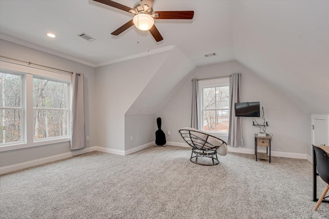 649 Bent Creek Dr, Evans, GA 30809 - unfurnished room with lofted ceiling, carpet, visible vents, and baseboards
