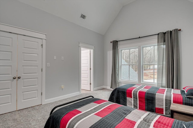 649 Bent Creek Dr, Evans, GA 30809 - bedroom featuring visible vents, light colored carpet, baseboards, and lofted ceiling