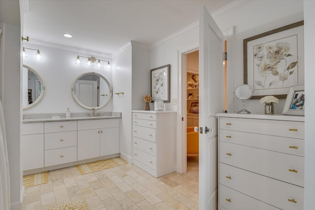 704 Summergate Ct, Augusta, GA 30909 - full bathroom featuring ornamental molding, vanity, a closet, and recessed lighting