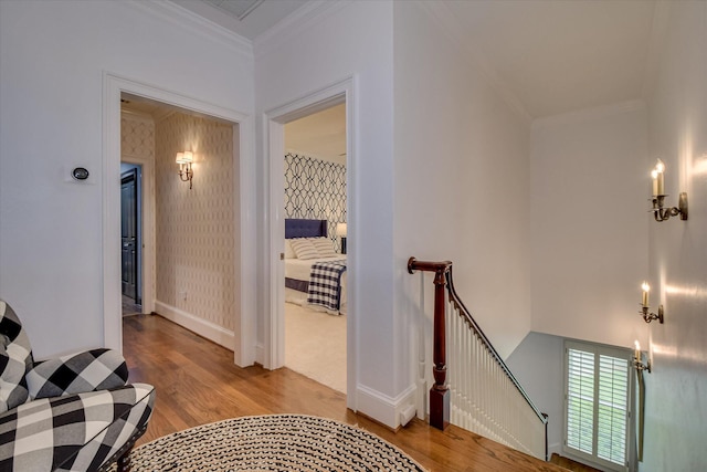 704 Summergate Ct, Augusta, GA 30909 - corridor with an upstairs landing, wood finished floors, and crown molding