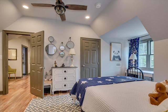 704 Summergate Ct, Augusta, GA 30909 - bedroom featuring vaulted ceiling, light wood-style floors, ceiling fan, and recessed lighting