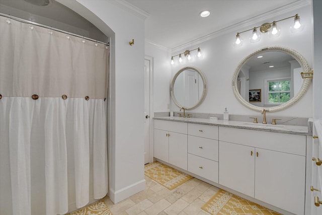 704 Summergate Ct, Augusta, GA 30909 - full bathroom with double vanity, crown molding, and recessed lighting