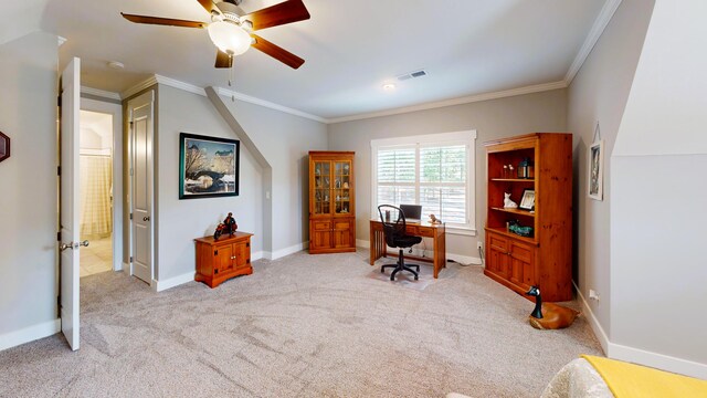 243 Walton Heath Way, Aiken, SC 29803 - carpeted office featuring a ceiling fan, crown molding, and baseboards