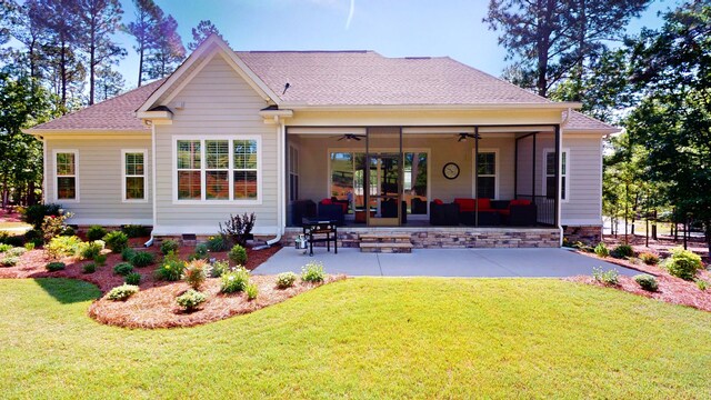 243 Walton Heath Way, Aiken, SC 29803 - rear view of house with ceiling fan, a patio area, a yard, an outdoor hangout area, and a shingled roof
