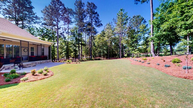 243 Walton Heath Way, Aiken, SC 29803 - view of grassy yard with a patio and a ceiling fan