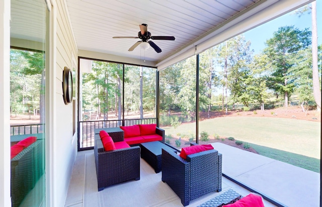 243 Walton Heath Way, Aiken, SC 29803 - sunroom featuring an outdoor living space and a ceiling fan