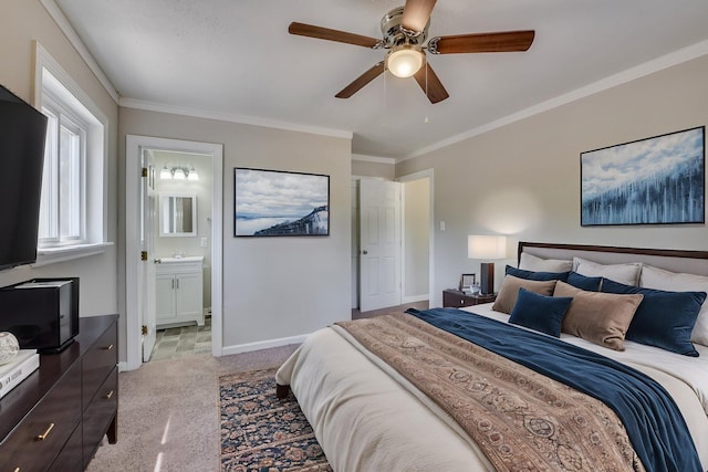 2206 Church Hill Ct, Augusta, GA 30906 - bedroom with baseboards, crown molding, light colored carpet, and a sink