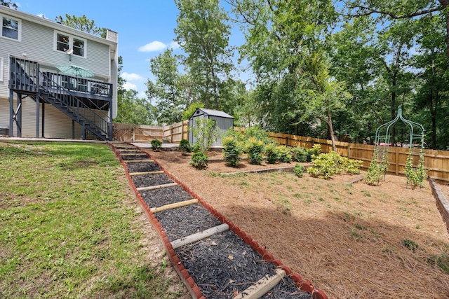 534 Creekridge Rd, Aiken, SC 29803 - fenced backyard with stairs, a deck, and a shed