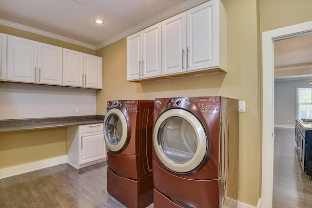 525 Brigham Trl, Augusta, GA 30909 - washroom with dark wood-style flooring, separate washer and dryer, crown molding, an office area, and recessed lighting