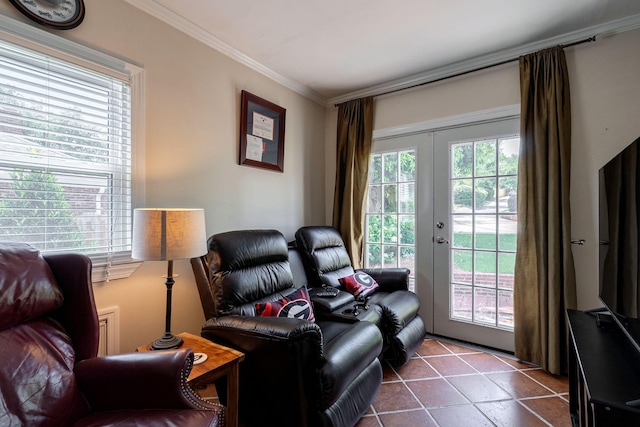 3011 Fox Spring Rd, Augusta, GA 30909 - living area featuring crown molding, french doors, and dark tile patterned floors