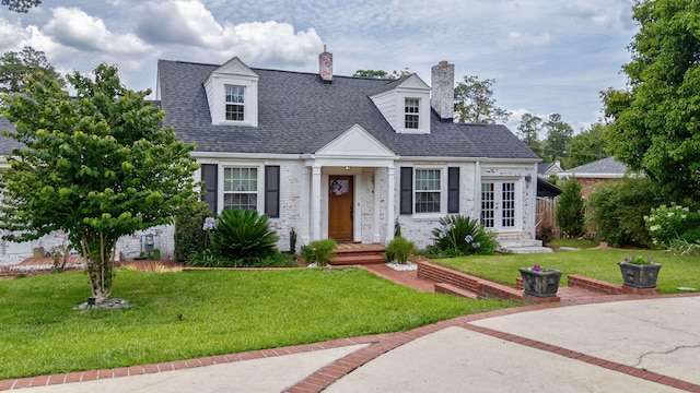 3011 Fox Spring Rd, Augusta, GA 30909 - cape cod-style house with a front yard, brick siding, a chimney, french doors, and roof with shingles