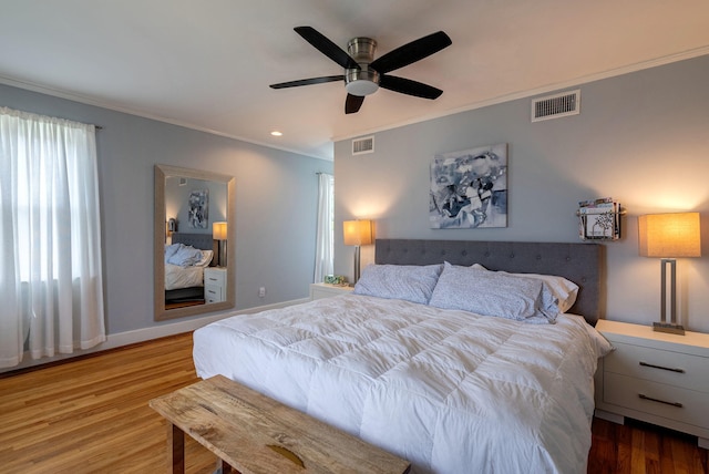 3011 Fox Spring Rd, Augusta, GA 30909 - bedroom featuring crown molding, wood finished floors, a ceiling fan, and recessed lighting