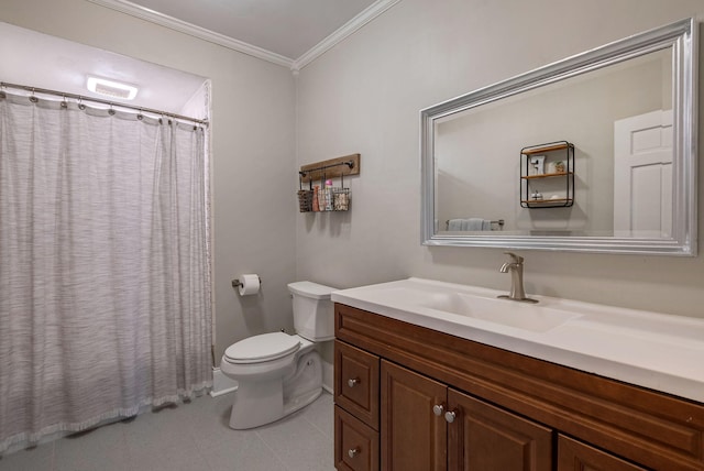 3011 Fox Spring Rd, Augusta, GA 30909 - bathroom featuring crown molding, vanity, tile patterned floors, and curtained shower