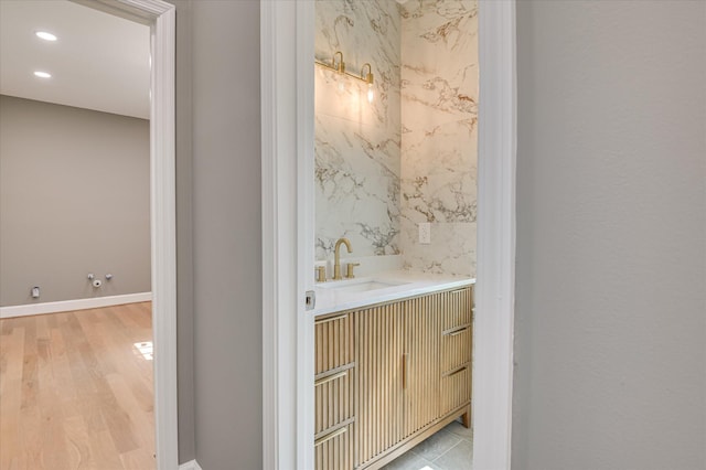 4 Shadowmoor Ct, North Augusta, SC 29841 - bathroom featuring recessed lighting, vanity, and wood finished floors