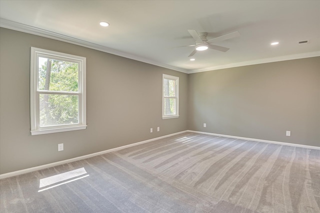 4 Shadowmoor Ct, North Augusta, SC 29841 - empty room with ceiling fan, ornamental molding, light colored carpet, and recessed lighting