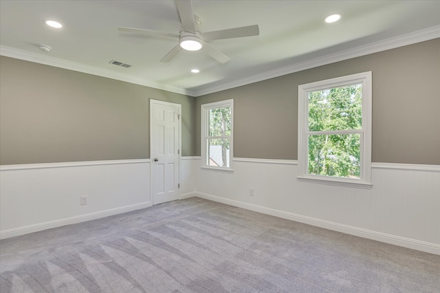 4 Shadowmoor Ct, North Augusta, SC 29841 - carpeted empty room with wainscoting, ceiling fan, a smoke detector, ornamental molding, and recessed lighting