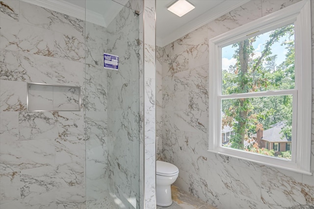 4 Shadowmoor Ct, North Augusta, SC 29841 - full bath featuring crown molding, a marble finish shower, and plenty of natural light