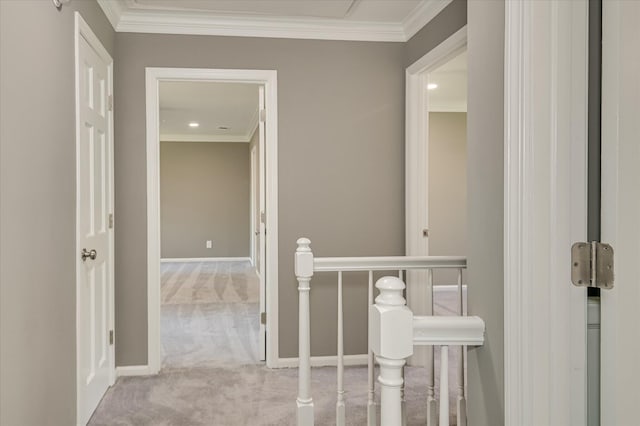 4 Shadowmoor Ct, North Augusta, SC 29841 - hallway with carpet floors, crown molding, recessed lighting, and an upstairs landing