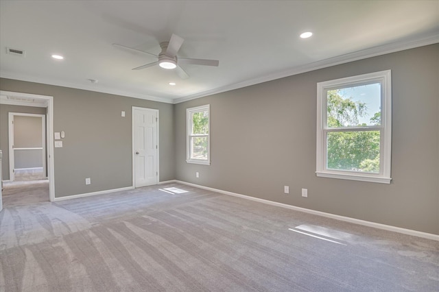 4 Shadowmoor Ct, North Augusta, SC 29841 - empty room featuring crown molding, ceiling fan, light colored carpet, and recessed lighting