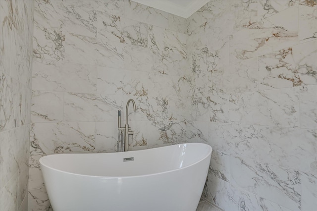 4 Shadowmoor Ct, North Augusta, SC 29841 - full bathroom featuring tile walls, a soaking tub, and ornamental molding