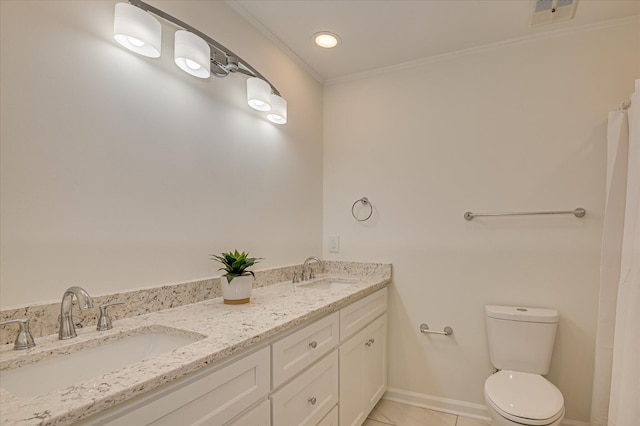 715 Gentlewind Ln, Martinez, GA 30907 - full bath featuring crown molding, double vanity, and tile patterned floors