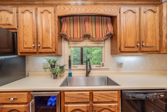 3287 Surrey Rd, Thomson, GA 30824 - kitchen with a sink, light countertops, black dishwasher, and wine cooler